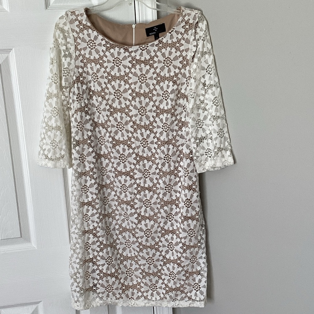 Ronni Nicole Ivory Lace Overlay  Dress with Nude Lining